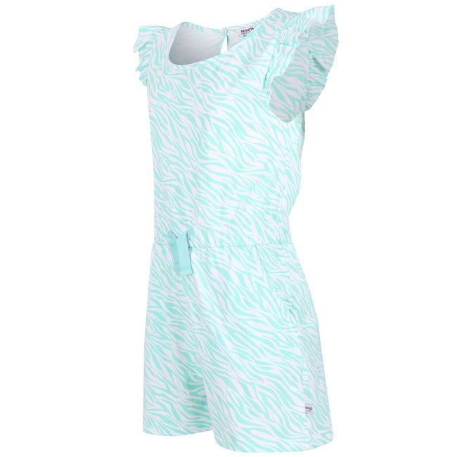 Aruba Blue - Pack Shot - Regatta Girls Dasie Zebra Print Ruffle Playsuit