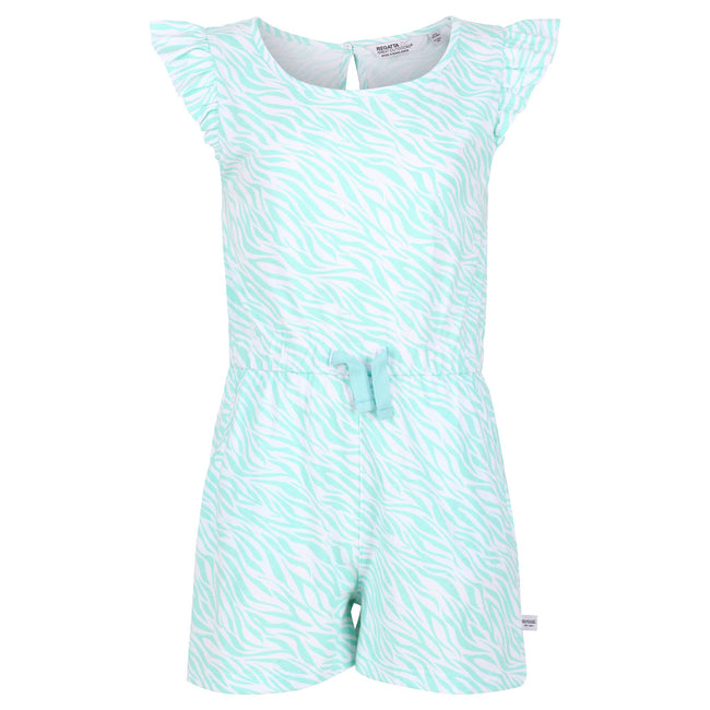 Aruba Blue - Front - Regatta Girls Dasie Zebra Print Ruffle Playsuit