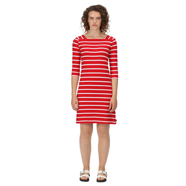 Navy-White - Close up - Regatta Womens-Ladies Paislee Stripe Casual Dress