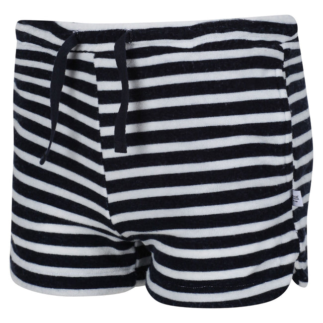 Navy-White - Close up - Regatta Childrens-Kids Dayana Towelling Stripe Casual Shorts