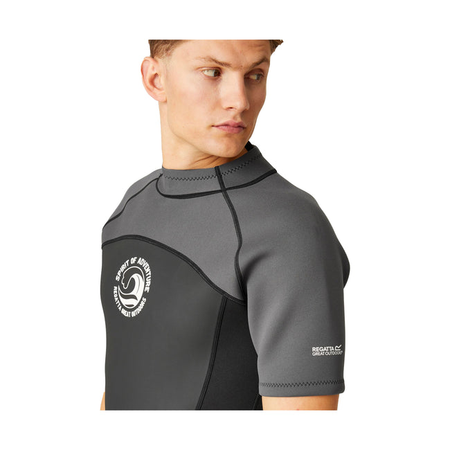 Black-Dark Grey-White - Pack Shot - Regatta Mens Shorty Wetsuit
