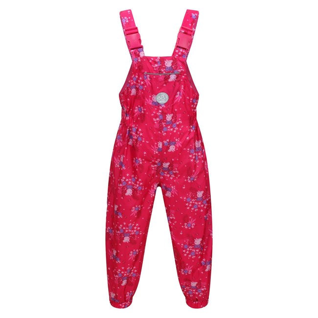Pink Fusion - Front - Regatta Childrens-Kids Muddy Puddle Peppa Pig Floral Dungarees
