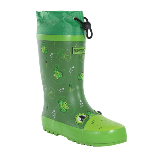 Frog Green - Front - Regatta Childrens-Kids Mudplay Jnr Frog Square Wellington Boots