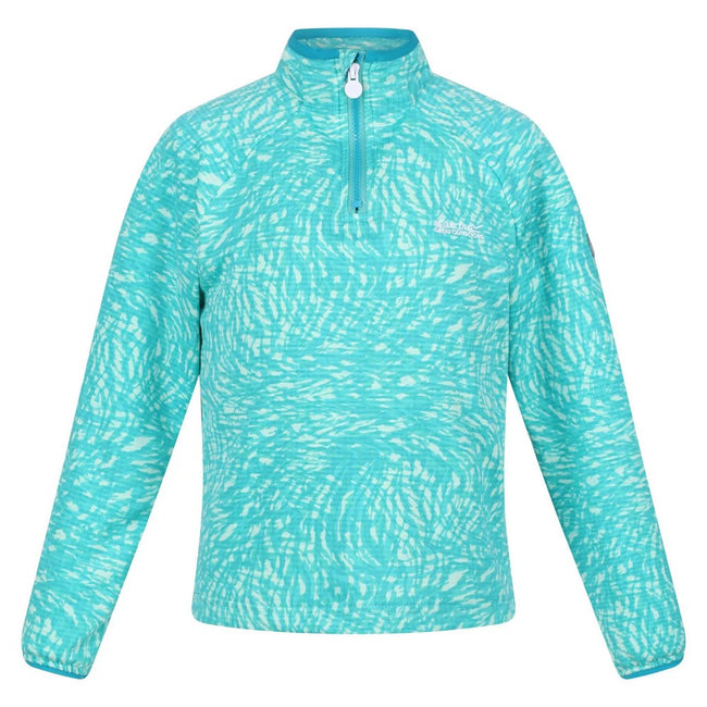 Turquoise - Front - Regatta Childrens-Kids Highton Animal Print Half Zip Fleece Top