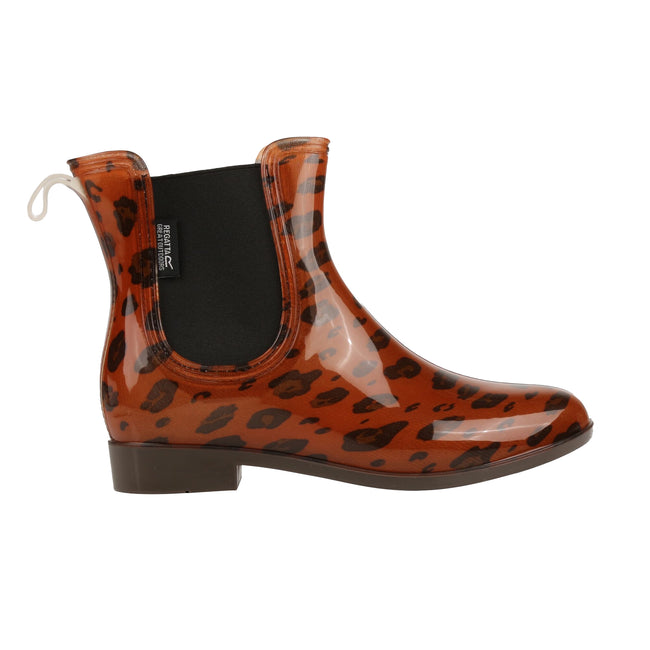 Copper Almond-Chocolate - Back - Regatta Womens-Ladies Harriet Animal Print Wellington Boots