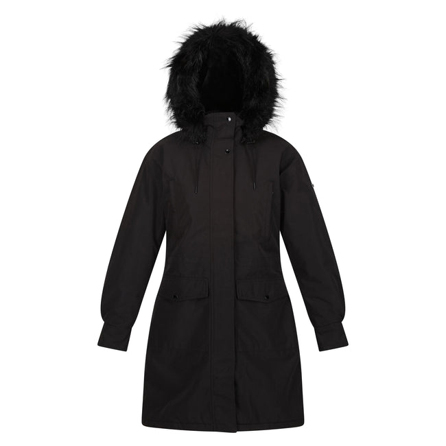 Black - Front - Regatta Womens-Ladies Shiloh Faux Fur Trim Parka