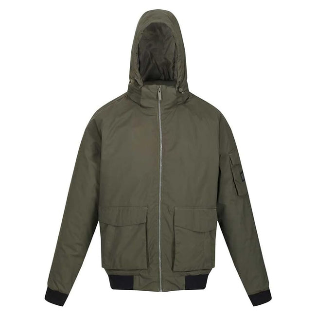 Dark Khaki - Front - Regatta Mens Faizan Hooded Waterproof Jacket