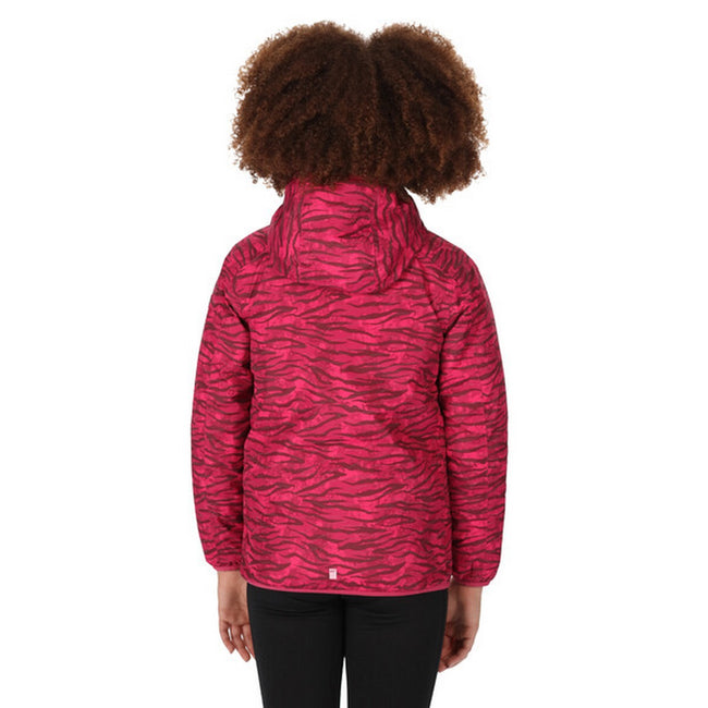 Berry Pink - Pack Shot - Regatta Childrens-Kids Volcanics VI Zebra Print Waterproof Jacket