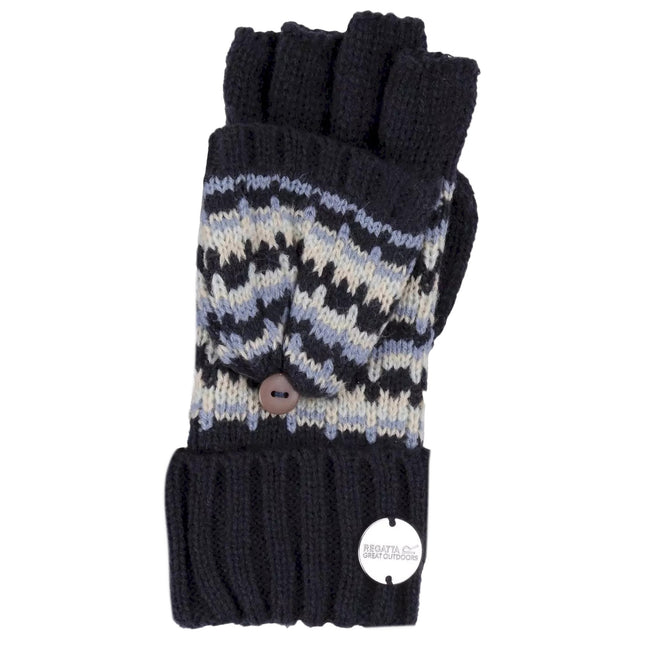 Navy - Back - Regatta Childrens-Kids Baneberry Knitted Fingerless Gloves