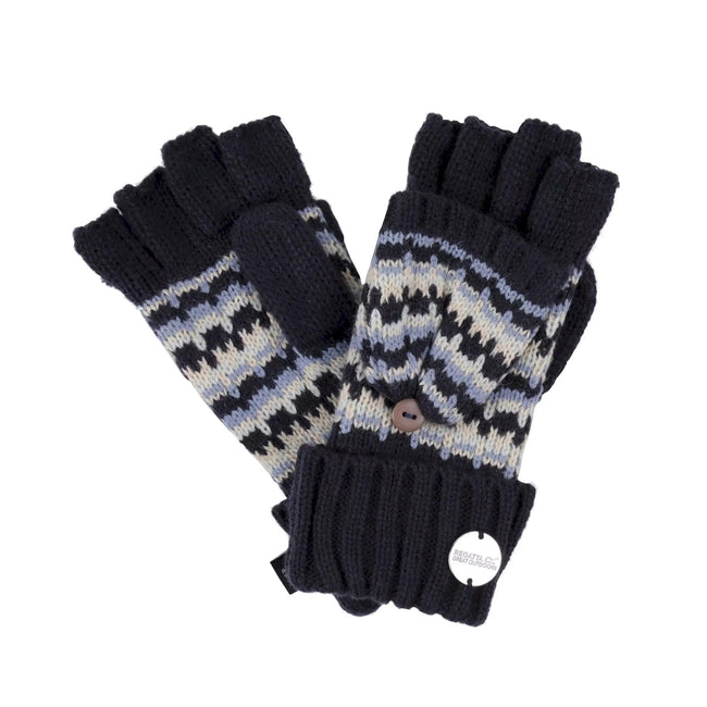 Navy - Front - Regatta Childrens-Kids Baneberry Knitted Fingerless Gloves