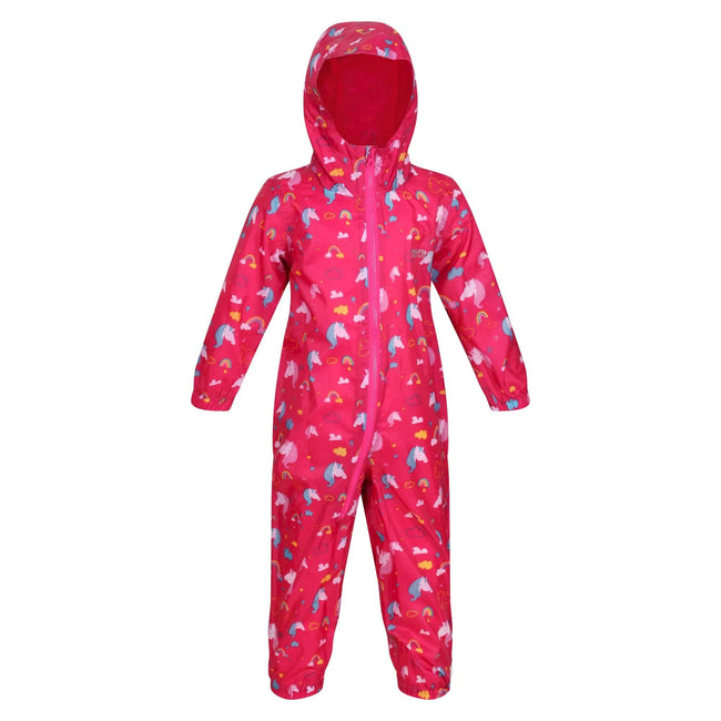 Pink - Front - Regatta Childrens-Kids Unicorn Waterproof Puddle Suit