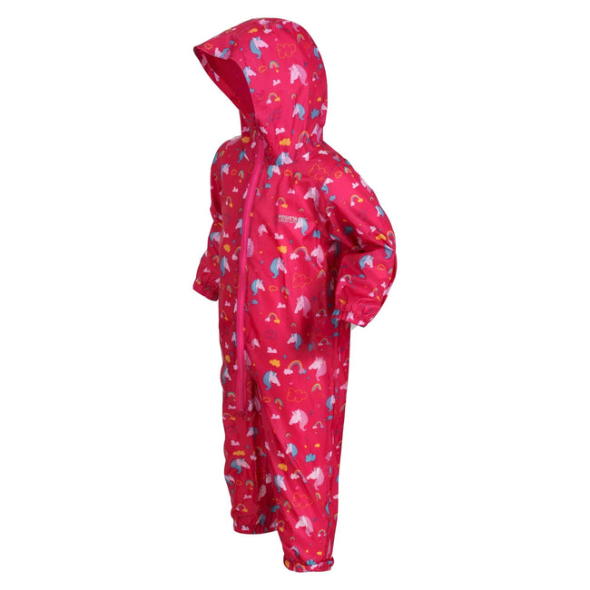 Pink - Side - Regatta Childrens-Kids Unicorn Waterproof Puddle Suit