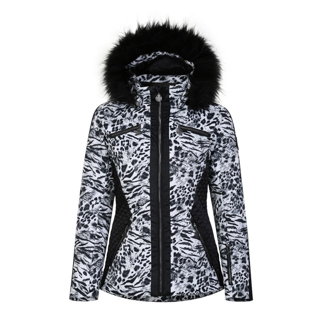 White-Black - Front - Regatta Womens-Ladies Julien Macdonald Mastery Animal Print Ski Jacket