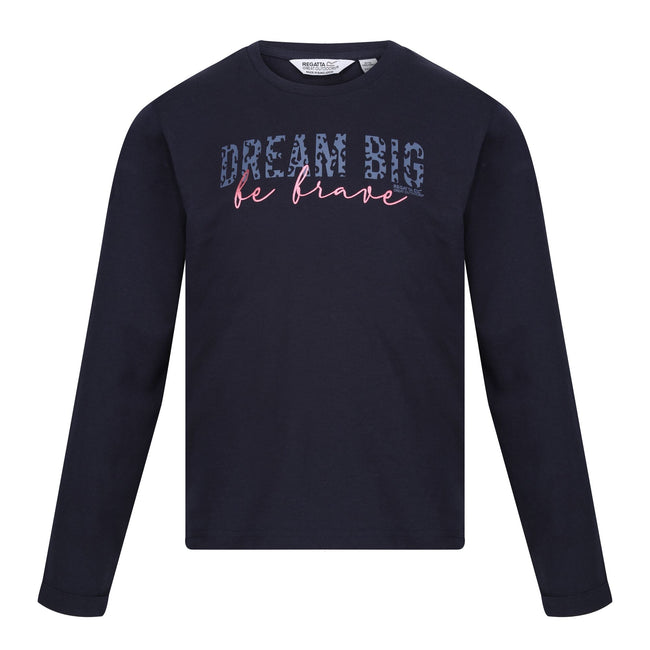 Navy - Front - Regatta Childrens-Kids Wenbie III Slogan Long-Sleeved T-Shirt