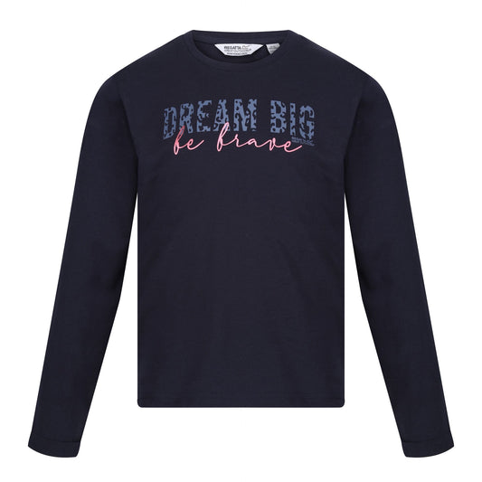 Navy - Front - Regatta Childrens-Kids Wenbie III Slogan Long-Sleeved T-Shirt