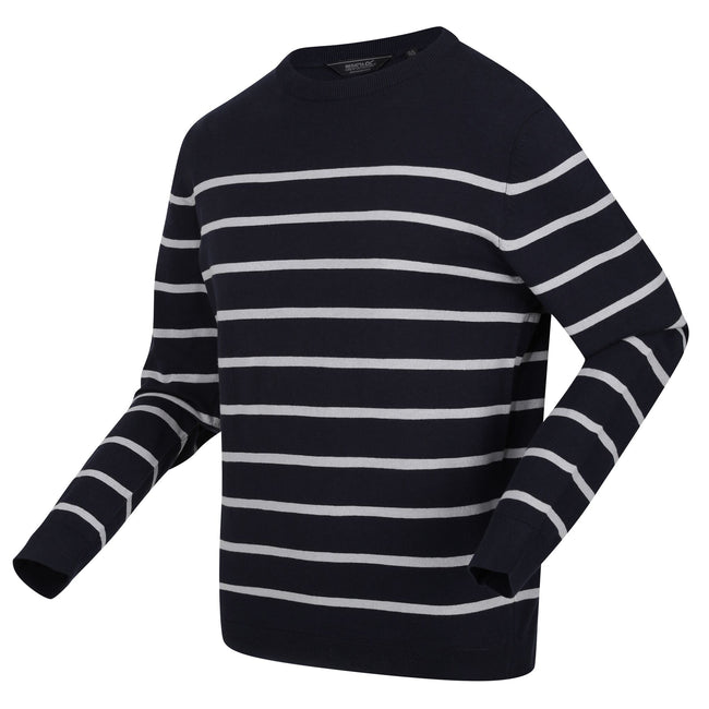 Navy-Silver Grey - Side - Regatta Mens Cautley Striped Knitted Jumper
