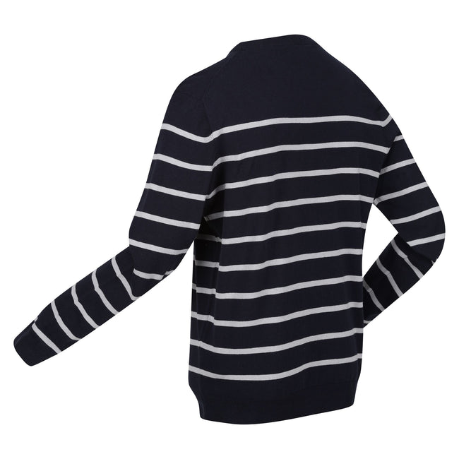 Navy-Silver Grey - Lifestyle - Regatta Mens Cautley Striped Knitted Jumper