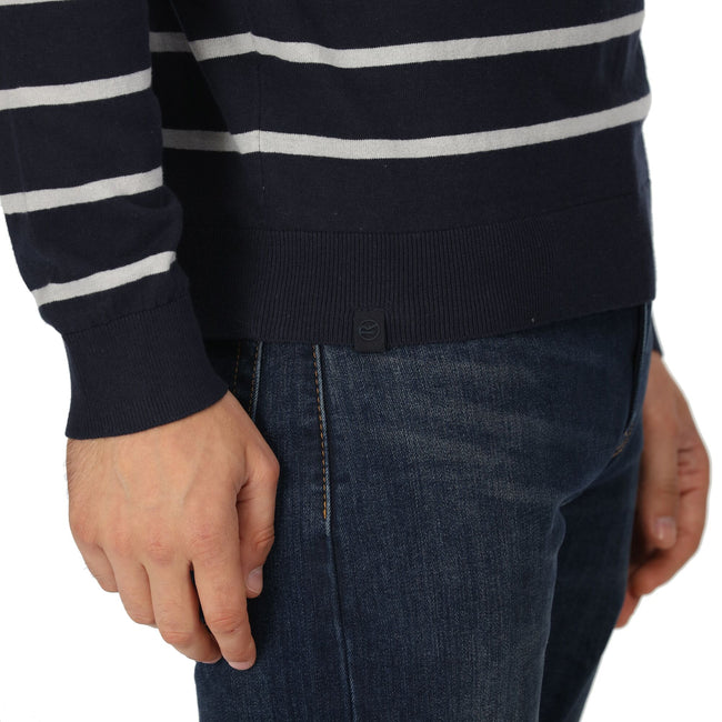 Navy-Silver Grey - Pack Shot - Regatta Mens Cautley Striped Knitted Jumper