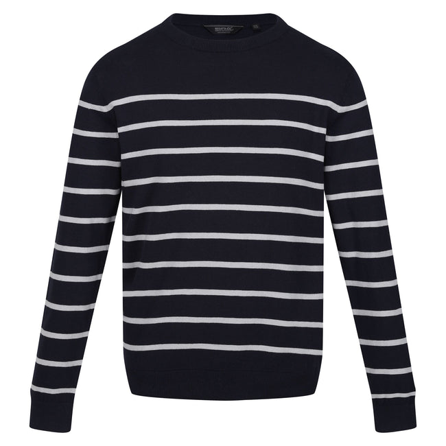 Navy-Silver Grey - Front - Regatta Mens Cautley Striped Knitted Jumper