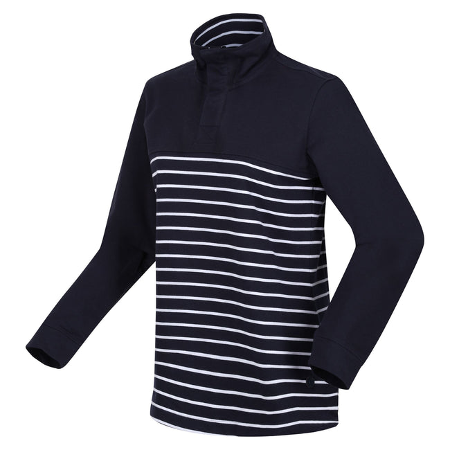 Navy-White - Side - Regatta Womens-Ladies Bayla Striped Button Neck Sweatshirt