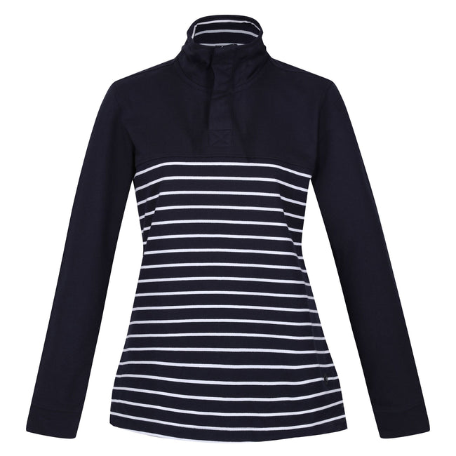 Navy-White - Front - Regatta Womens-Ladies Bayla Striped Button Neck Sweatshirt