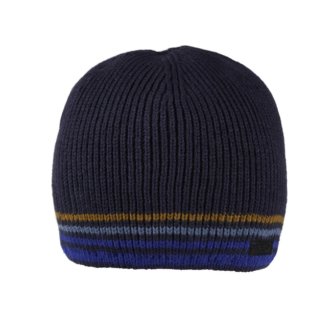 Navy - Front - Regatta Mens Balton IV Striped Beanie