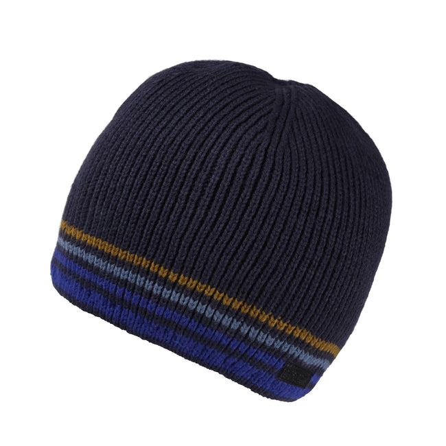 Navy - Side - Regatta Mens Balton IV Striped Beanie