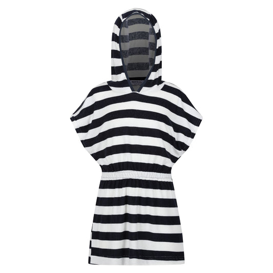 Navy - Front - Regatta Childrens-Kids Bernessa Striped Towelling Poncho