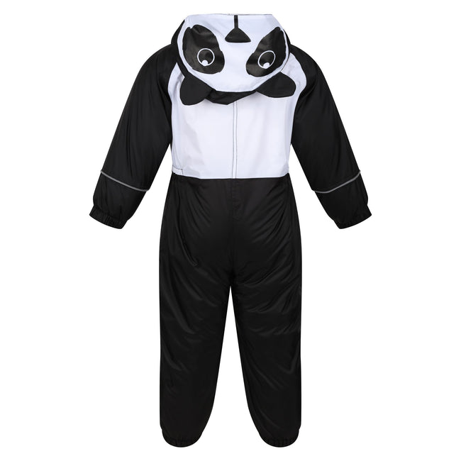 Black-White - Back - Regatta Childrens-Kids Mudplay III Panda Waterproof Puddle Suit