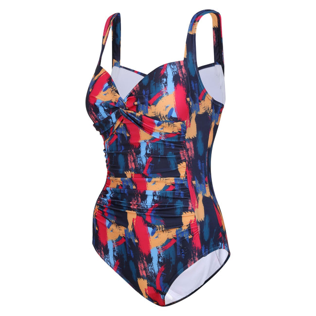 Navy-Brushstroke - Side - Regatta Womens-Ladies Sakari Brush Stroke Tummy Control One Piece Swimsuit