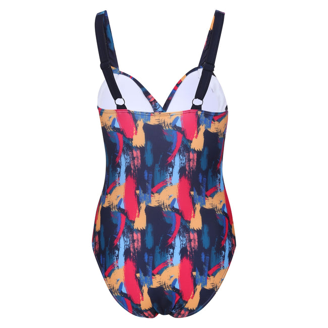 Navy-Brushstroke - Back - Regatta Womens-Ladies Sakari Brush Stroke Tummy Control One Piece Swimsuit