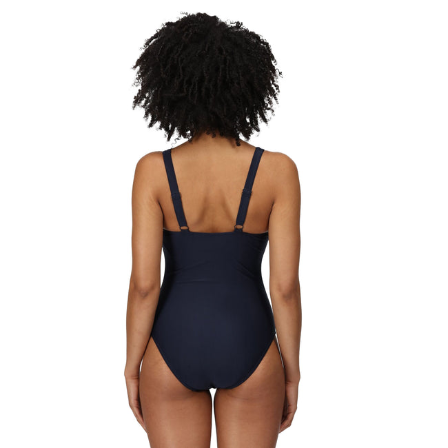 Navy-Brushstroke - Close up - Regatta Womens-Ladies Sakari Brush Stroke Tummy Control One Piece Swimsuit