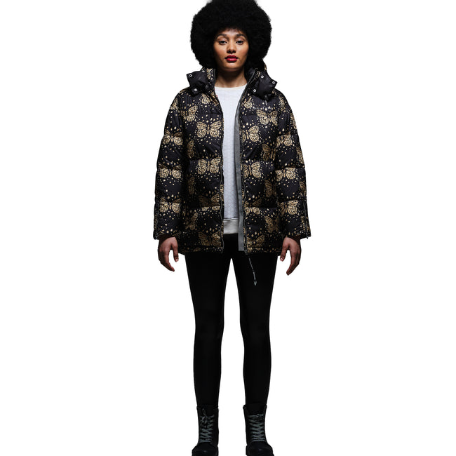 Black-Gold - Side - Regatta Womens-Ladies Christian Lacroix Gallican Messangers Print Baffled Padded Jacket