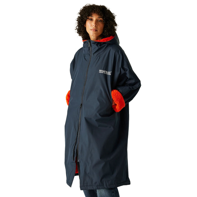 Navy-Rusty Orange - Side - Regatta Unisex Adult Waterproof Fleece Lined Changing Robe