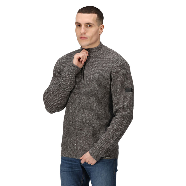 Dark Grey - Side - Regatta Professional Mens Marl Knitted Zip Neck Sweatshirt