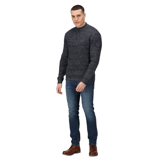 Navy - Side - Regatta Professional Mens Marl Knitted Zip Neck Sweatshirt