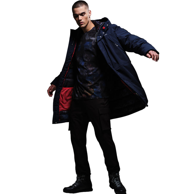 Navy - Side - Regatta Mens Christian Lacroix Padded Long Waterproof Jacket