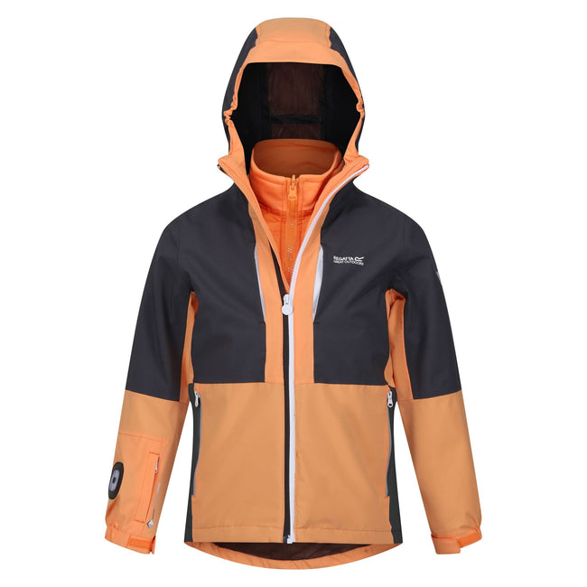 Apricot Crush-Seal Grey - Pack Shot - Regatta Childrens-Kids Hydrate VIII 3 In 1 Waterproof Jacket