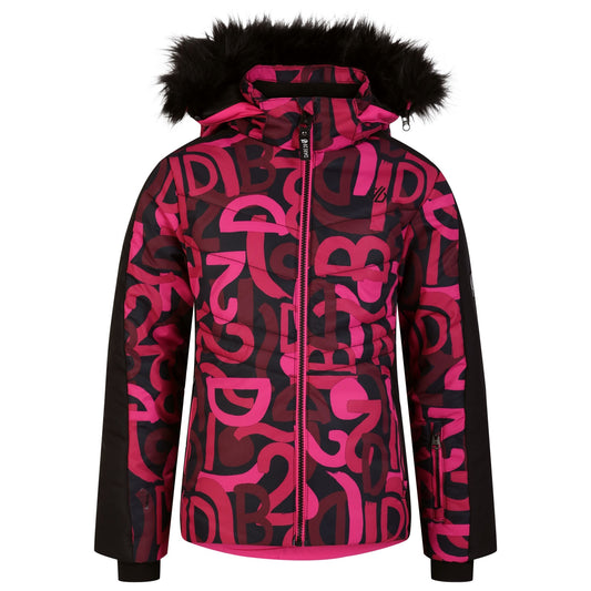 Pure Pink-Black - Front - Dare 2B Girls Ding Graffiti Ski Jacket