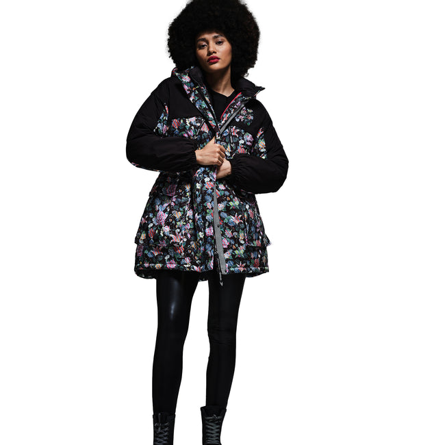 Black - Side - Regatta Womens-Ladies Christian Lacroix Cailar Floral Longline Waterproof Jacket