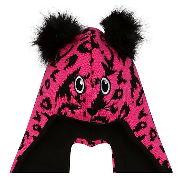 Pure Pink-Black - Side - Dare 2B Childrens-Kids Snowplay Leopard Print 3 in 1 Hat Scarf
