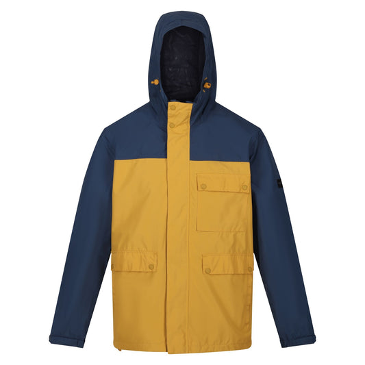 Dark Denim-Gold Straw - Front - Regatta Mens Baymoor Waterproof Jacket