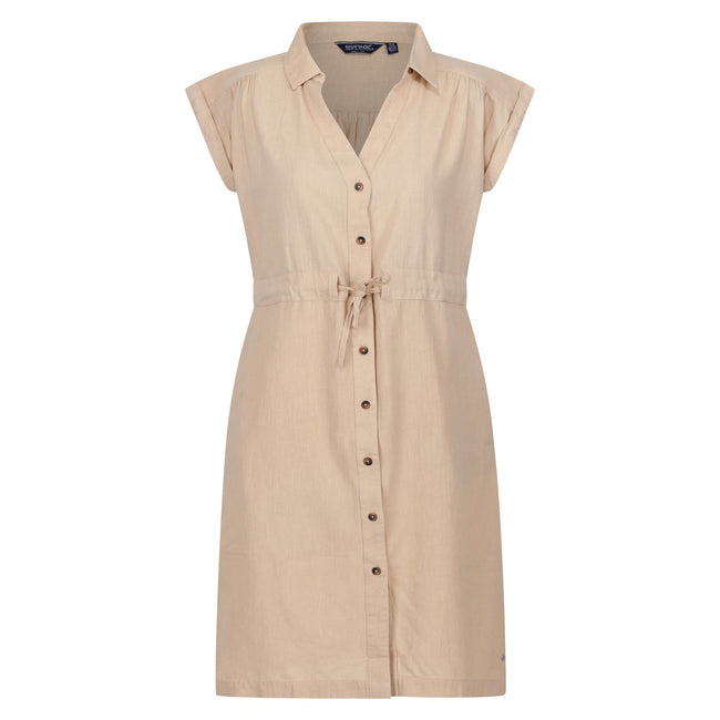 Sesame-Linen - Front - Regatta Womens-Ladies Rura Lightweight Button Detail Shirt Dress