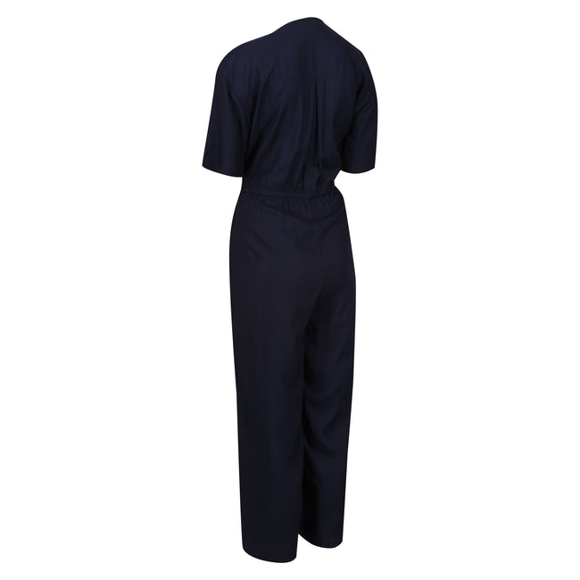 Navy - Lifestyle - Regatta Womens-Ladies Streap Lightweight Button Front Short-Sleeved Jumpsuit