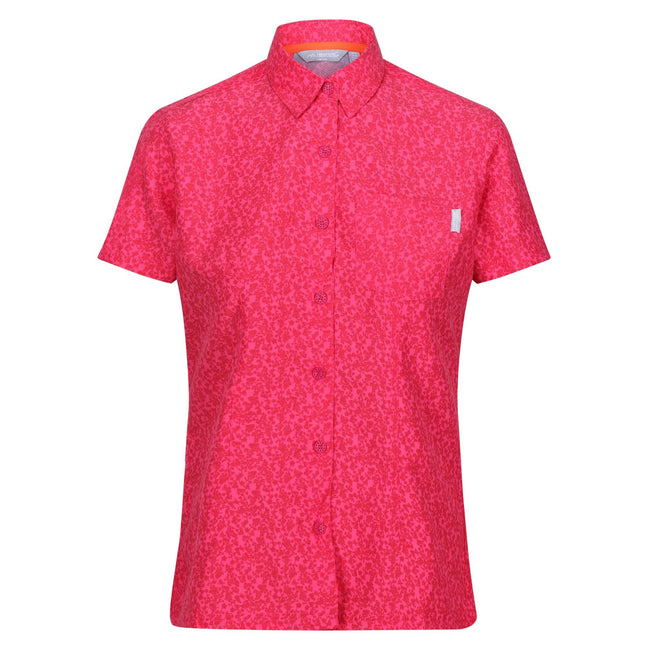 Flamingo Pink Potion - Front - Regatta Womens-Ladies Mindano VIII Ditsy Print Short-Sleeved Shirt