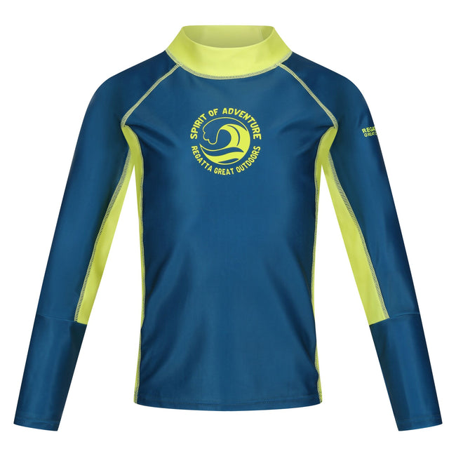 Moroccan Blue-Citron Lime - Front - Regatta Childrens-Kids Hoku II Contrast Detail Swim Top