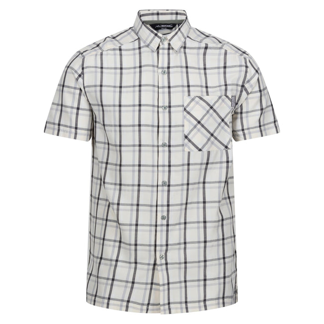 Silver Grey-Ash-White-Marshmallow - Front - Regatta Mens Mindano VIII Checked Short-Sleeved Shirt