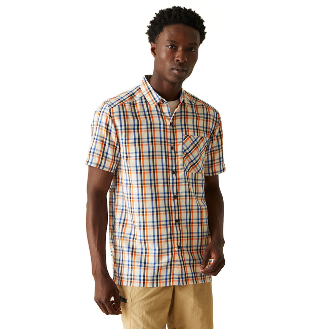New Royal-Persimmon-Marshmallow - Lifestyle - Regatta Mens Mindano VIII Checked Short-Sleeved Shirt