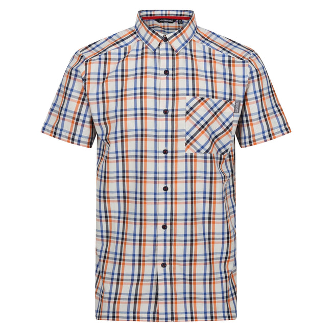 New Royal-Persimmon-Marshmallow - Front - Regatta Mens Mindano VIII Checked Short-Sleeved Shirt