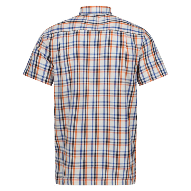 New Royal-Persimmon-Marshmallow - Back - Regatta Mens Mindano VIII Checked Short-Sleeved Shirt
